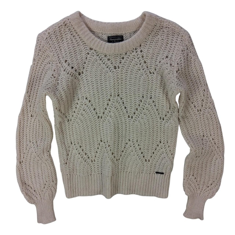 Abercrombie & Fitch Cream Chunky Open Knit Chevron Sweater Small Balloon Sleeve